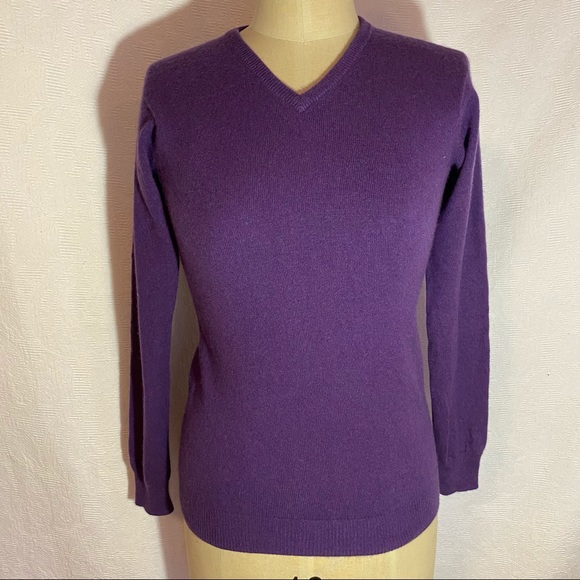 Pure cashmere XS high vneck long lean sweater purple melange. EUC - Picture 1 of 4